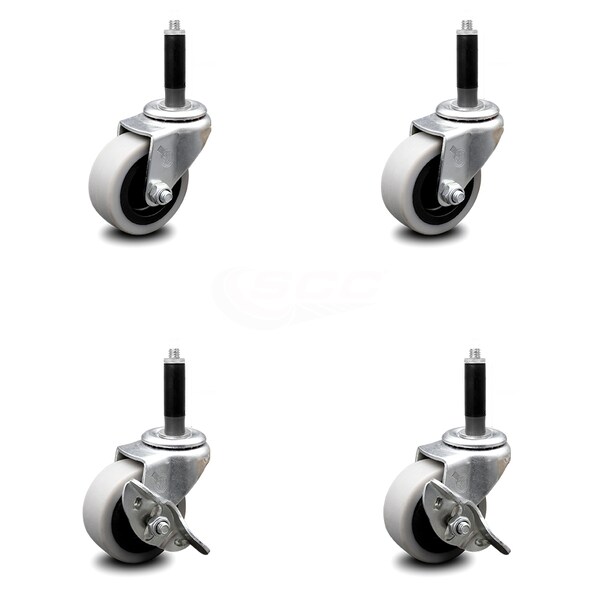 Service Caster 2 Inch Thermoplastic Wheel 3/4 Inch Expanding Stem Caster Set with 2 Brakes SCC-EX05S210-TPRS-34-2-SLB-2 - main